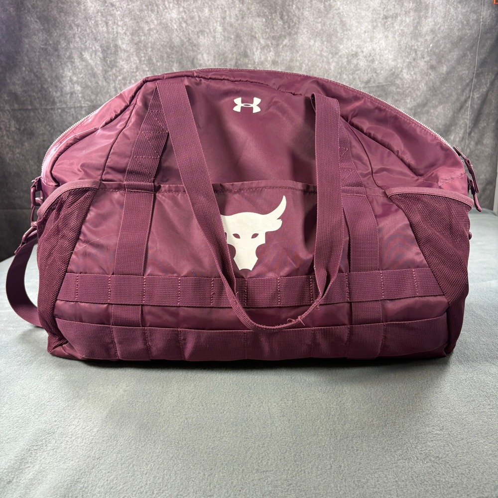 Under Armour Project Rock Duffle Bag Maroon Brahma Bull Gym Training Travel 44L